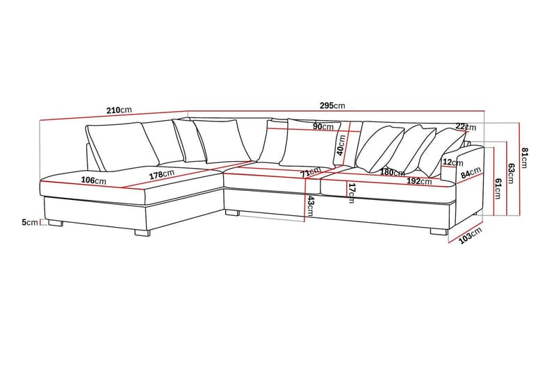 Rossita 4-seters Venstrevendt L-formet Dyp Sjeselongsofa i Kordfløyel - Offwhite - Møbler - Sofaer - Sofa med sjeselong