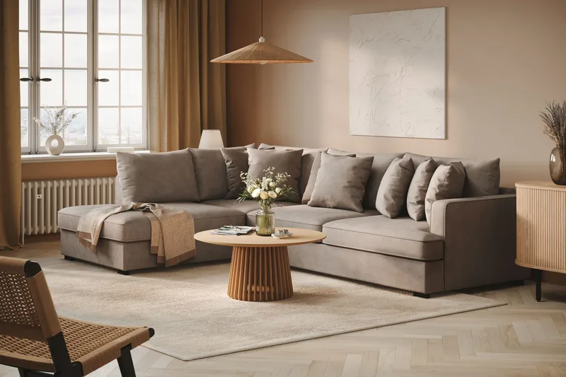 Rossita 4-seters Venstrevendt L-formet Dyp Sjeselongsofa i Stoff - Brun - Møbler - Sofaer - Sofa med sjeselong