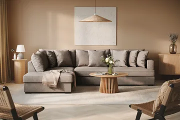 Rossita 4-seters venstrevendt L-formet dyp sjeselongsofa i stoff - Brun - Møbler - Sofaer - Sofa med sjeselong