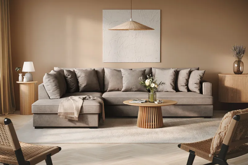 Rossita 4-seters Venstrevendt L-formet Dyp Sjeselongsofa i Stoff - Brun - Møbler - Sofaer - Sofa med sjeselong