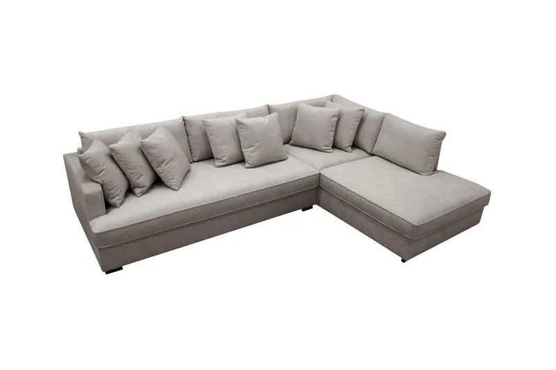 Rossita 4-seters Venstrevendt L-formet Dyp Sjeselongsofa med Hel Pute i Chenille - Grå / Brun - Møbler - Sofaer - Sofa med sjeselong