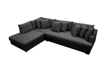 Rossita 4-seters Venstrevendt L-formet Dyp Sjeselongsofa med Hel Pute i Chenille - Svart - Møbler - Sofaer - Sofa med sjeselong