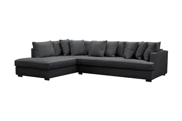 Rossita 4-seters Venstrevendt L-formet Dyp Sjeselongsofa med Hel Pute i Chenille - Svart - Møbler - Sofaer - Sofa med sjeselong