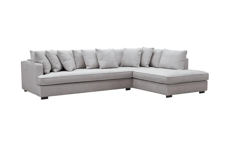 Rossita 4-seters Venstrevendt L-formet Dyp Sjeselongsofa med Hel Pute i Chenille - Grå / Brun - Møbler - Sofaer - Sofa med sjeselong