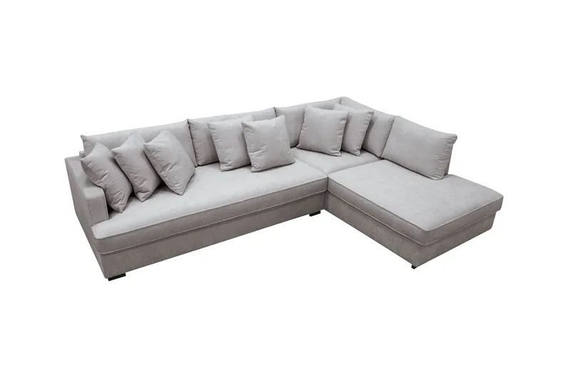 Rossita 4-seters Venstrevendt L-formet Dyp Sjeselongsofa med Hel Pute i Chenille - Grå / Brun - Møbler - Sofaer - Sofa med sjeselong