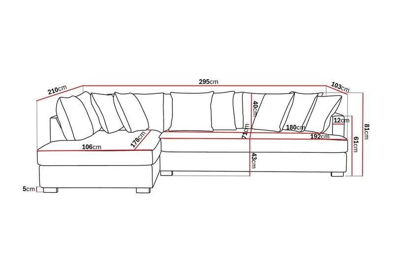 Rossita 4-seters Venstrevendt L-formet Dyp Sjeselongsofa med Hel Pute i Chenille - Svart - Møbler - Sofaer - Sofa med sjeselong