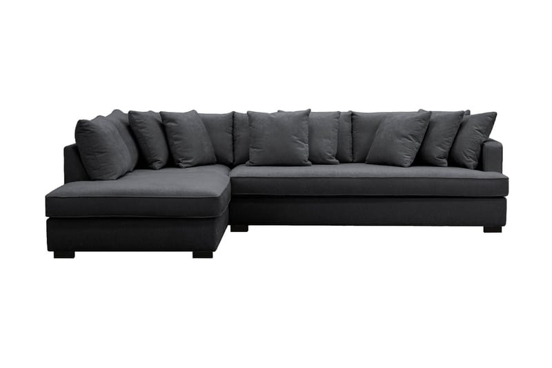 Rossita 4-seters Venstrevendt L-formet Dyp Sjeselongsofa med Hel Pute i Chenille - Svart - Møbler - Sofaer - Sofa med sjeselong