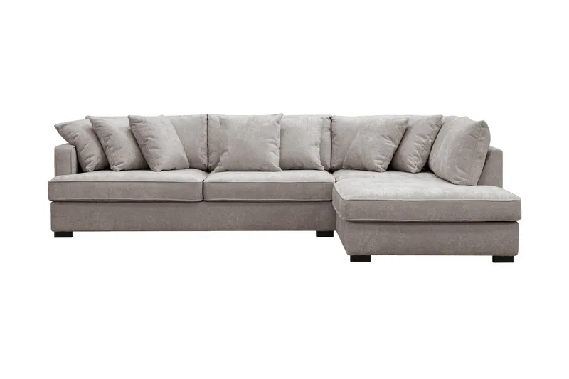 Rossita 4-seters Venstrevendt L-formet Dyp Sjeselongsofa med Hel Pute i Chenille - Grå / Brun - Møbler - Sofaer - Sofa med sjeselong