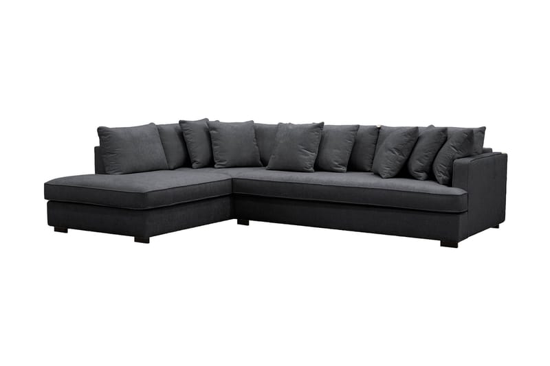 Rossita 4-seters Venstrevendt L-formet Dyp Sjeselongsofa med Hel Pute i Chenille - Svart - Møbler - Sofaer - Sofa med sjeselong