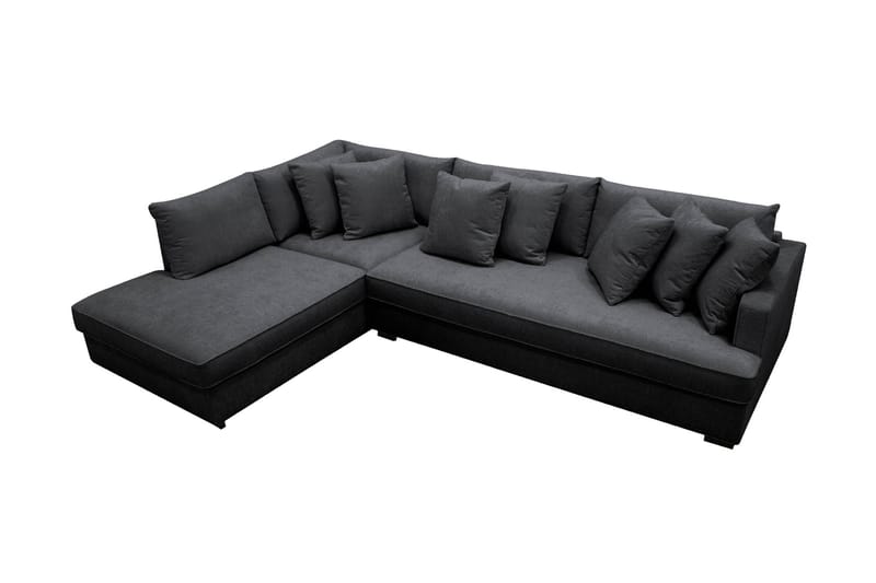 Rossita 4-seters Venstrevendt L-formet Dyp Sjeselongsofa med Hel Pute i Chenille - Svart - Møbler - Sofaer - Sofa med sjeselong