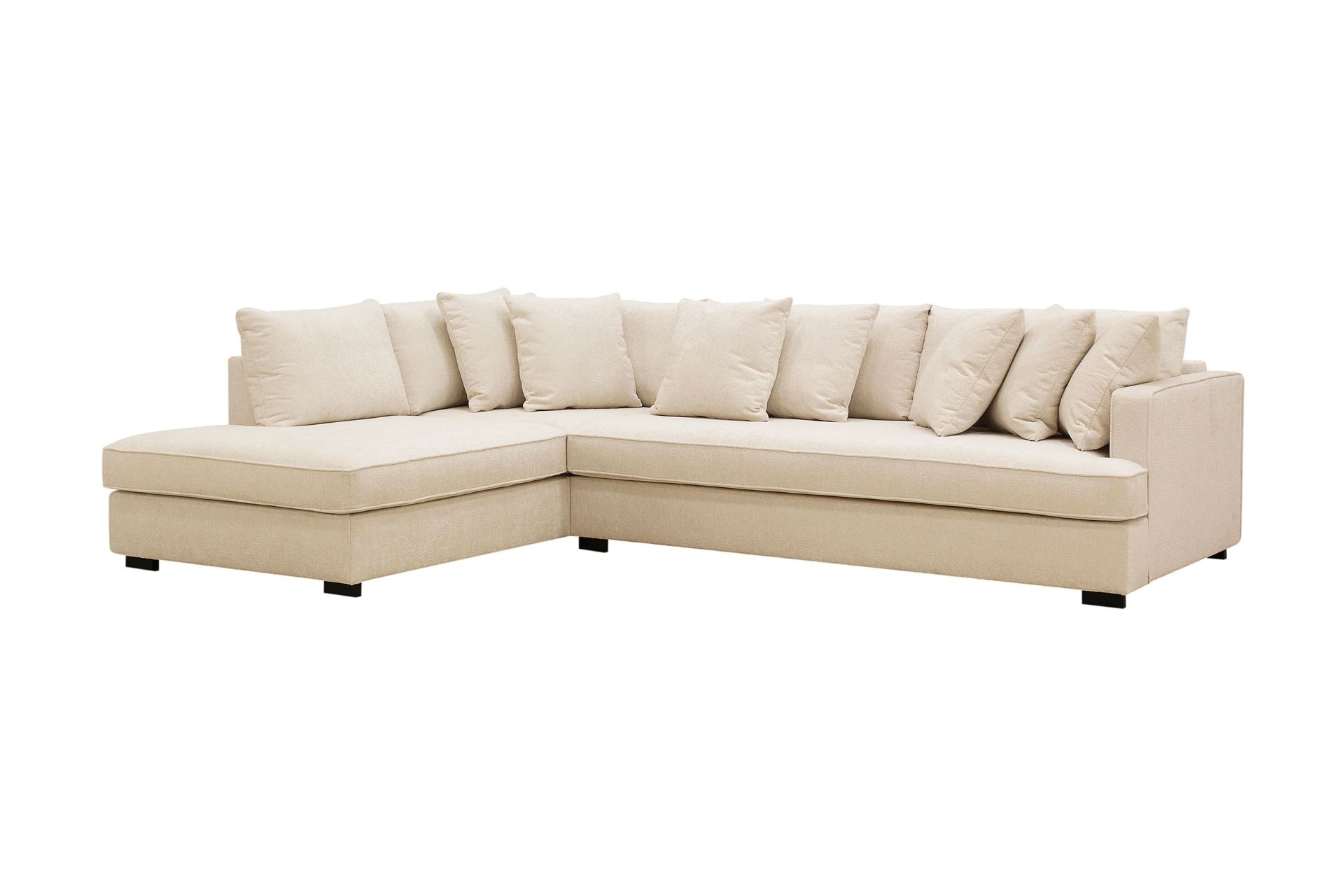 Rossita 4-seters Venstrevendt L-formet Dyp Sjeselongsofa med Hel Pute i Chenille - Beige - Møbler - Sofaer - Sofa med sjeselong