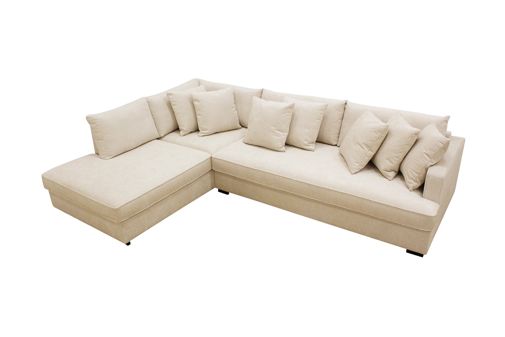 Rossita 4-seters Venstrevendt L-formet Dyp Sjeselongsofa med Hel Pute i Chenille - Beige - Møbler - Sofaer - Sofa med sjeselong