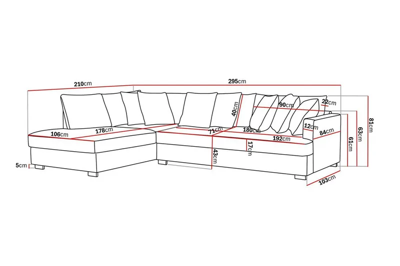 Rossita 4-seters Venstrevendt L-formet Dyp Sjeselongsofa med Hel Pute i Stoff - Brun - Møbler - Sofaer - Sofa med sjeselong