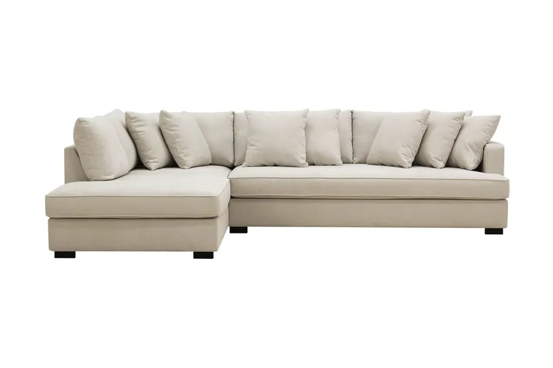 Rossita 4-seters Venstrevendt L-formet Dyp Sjeselongsofa med Hel Pute i Stoff, Beige