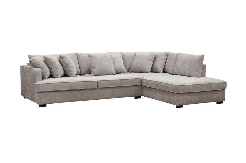 Rossita 4-seters Venstrevendt L-formet Dyp Sjeselongsofa med Hel Pute i Chenille - Grå / Brun - Møbler - Sofaer - Sofa med sjeselong