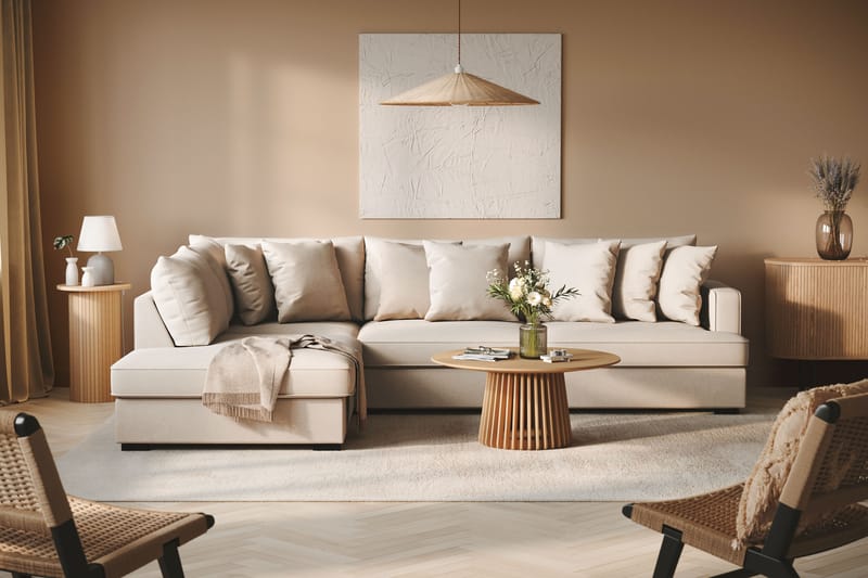 Rossita Dybde 4-seter Bouclé L Sofa med Sjeselong Venstre - Lys Beige - Møbler - Sofaer - Sofa med sjeselong