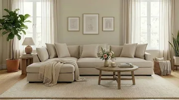 Rossita Luksus 4-seters venstrevendt L-formet ekstra dyp sjeselongsofa i stoff - Beige stoff - Møbler - Sofaer - Sofa med sjeselong