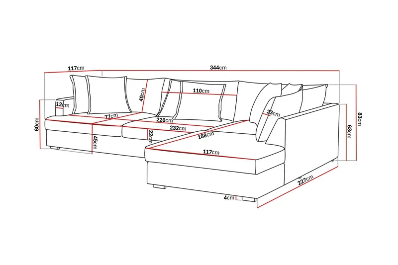 Rossita Lyx 4-seter Ekstra dyp Sofa med Sjeselong Høyre - Beige Stoff - Møbler - Sofaer - Sofa med sjeselong