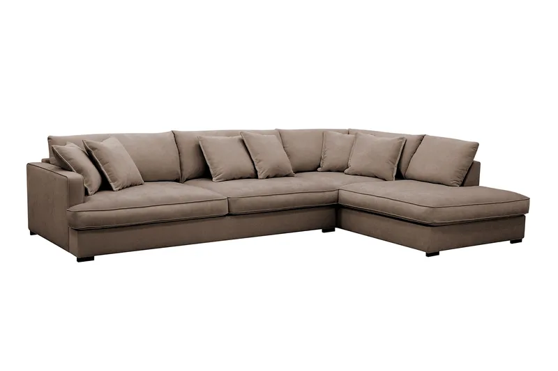 Rossita Lyx 4-seter Ekstra dyp Sofa med Sjeselong Høyre - Brun Stoff - Møbler - Sofaer - Sofa med sjeselong