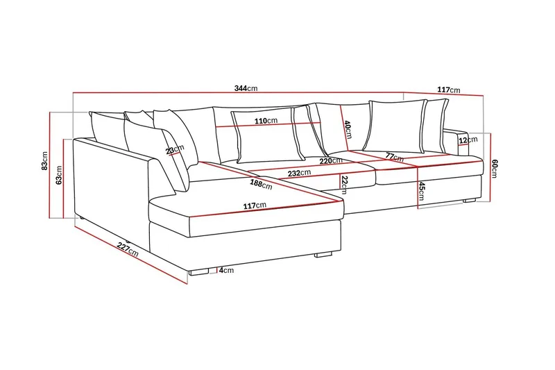 Rossita Lyx 4-seter Ekstra dyp Sofa med Sjeselong Venstre - Beige Stoff - Møbler - Sofaer - Sofa med sjeselong