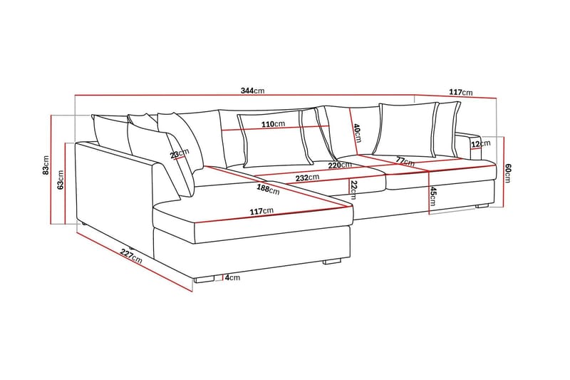 Rossita Lyx 4-seter Ekstra dyp Sofa med Sjeselong Venstre - Beige Stoff - Møbler - Sofaer - Sofa med sjeselong