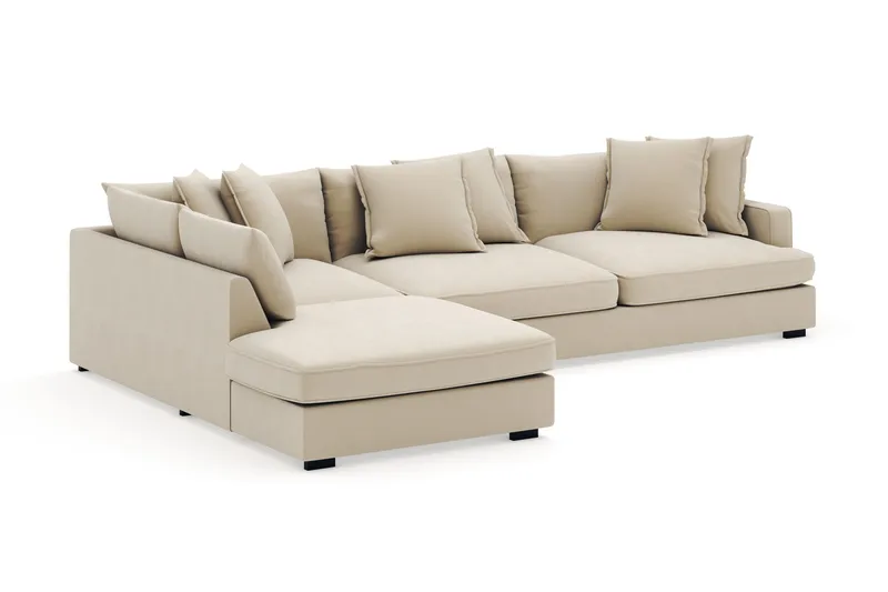 Rossita Lyx 4-seter Ekstra dyp Sofa med Sjeselong Venstre - Beige Stoff - Møbler - Sofaer - Sofa med sjeselong