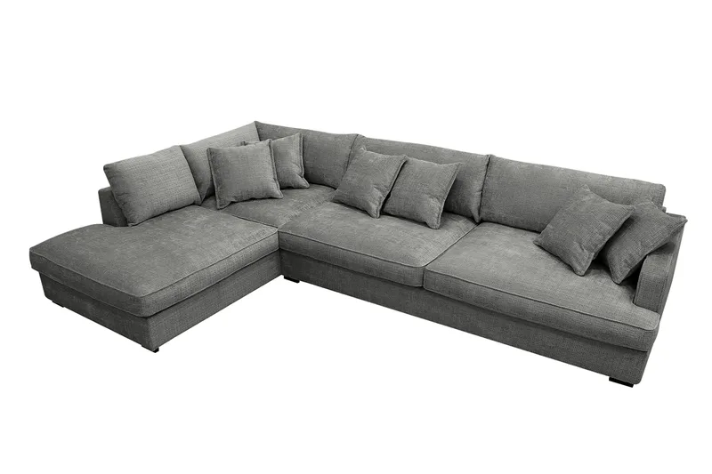 Rossita Lyx 4-seter Ekstra dyp Sofa med Sjeselong Venstre - Grå Chenille - Møbler - Sofaer - Sofa med sjeselong