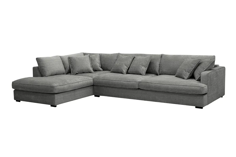 Rossita Lyx 4-seter Ekstra dyp Sofa med Sjeselong Venstre - Grå Chenille - Møbler - Sofaer - Sofa med sjeselong