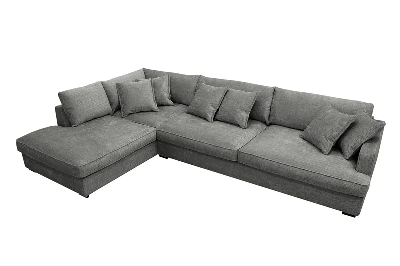 Rossita Lyx 4-seter Ekstra dyp Sofa med Sjeselong Venstre - Grå Chenille - Møbler - Sofaer - Sofa med sjeselong