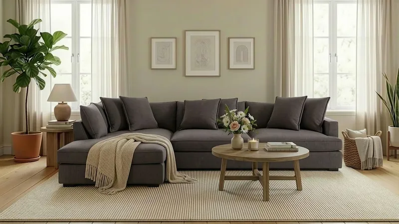 Rossita Lyx 4-seter Ekstra dyp Sofa med Sjeselong Venstre - Mørkegrå Kordfløyel - Møbler - Sofaer - Sofa med sjeselong