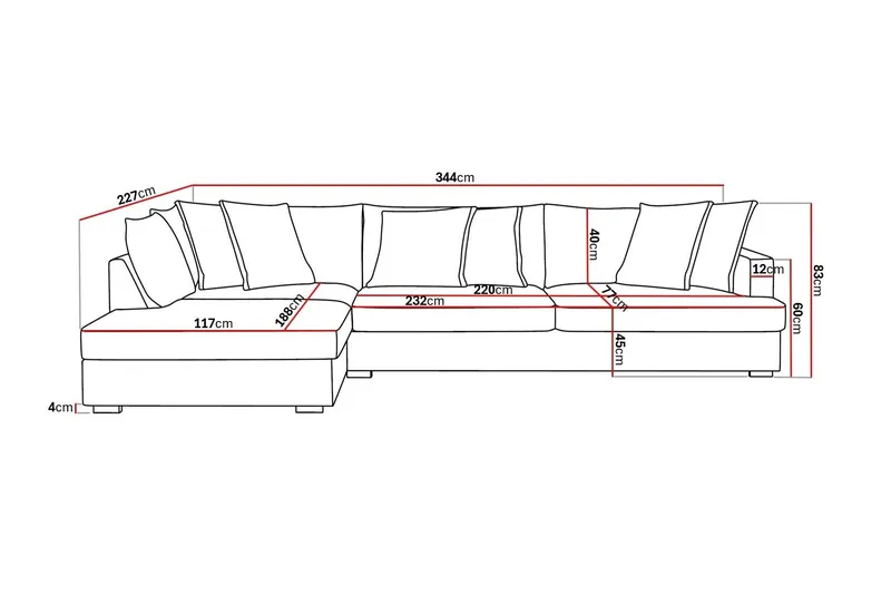 Rossita Lyx 4-seter Ekstra dyp Sofa med Sjeselong Venstre - Offwhite Manchester - Møbler - Sofaer - Sofa med sjeselong