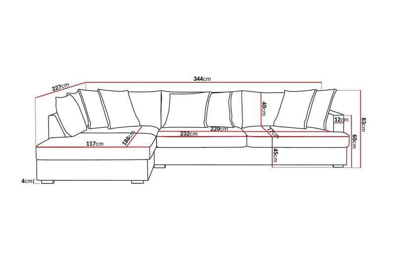 Rossita Lyx 4-seter Ekstra dyp Sofa med Sjeselong Venstre - Offwhite Manchester - Møbler - Sofaer - Sofa med sjeselong