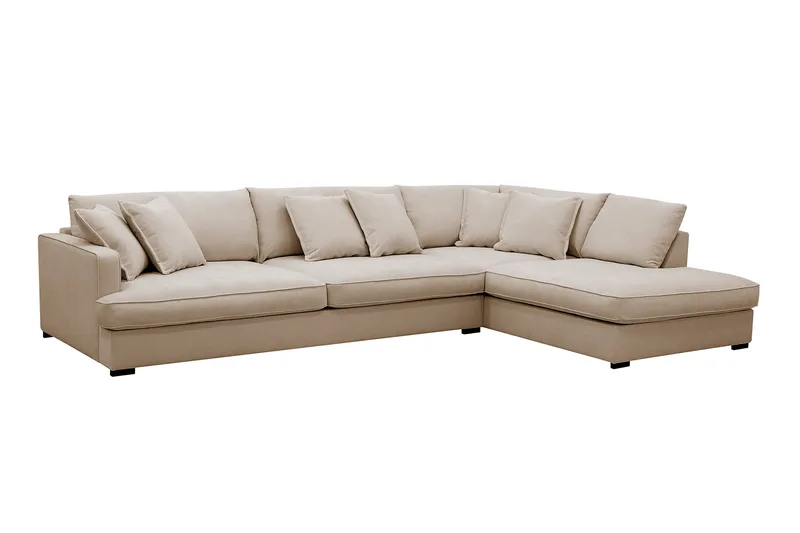 Rossita Lyx 4-seters Høyrevendt L-formet Extra Dyp Sjeselongsofa i Stoff - Beige Stoff - Møbler - Sofaer - Sofa med sjeselong