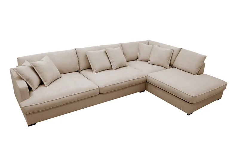 Rossita Lyx 4-seters Høyrevendt L-formet Extra Dyp Sjeselongsofa i Stoff - Beige Stoff - Møbler - Sofaer - Sofa med sjeselong