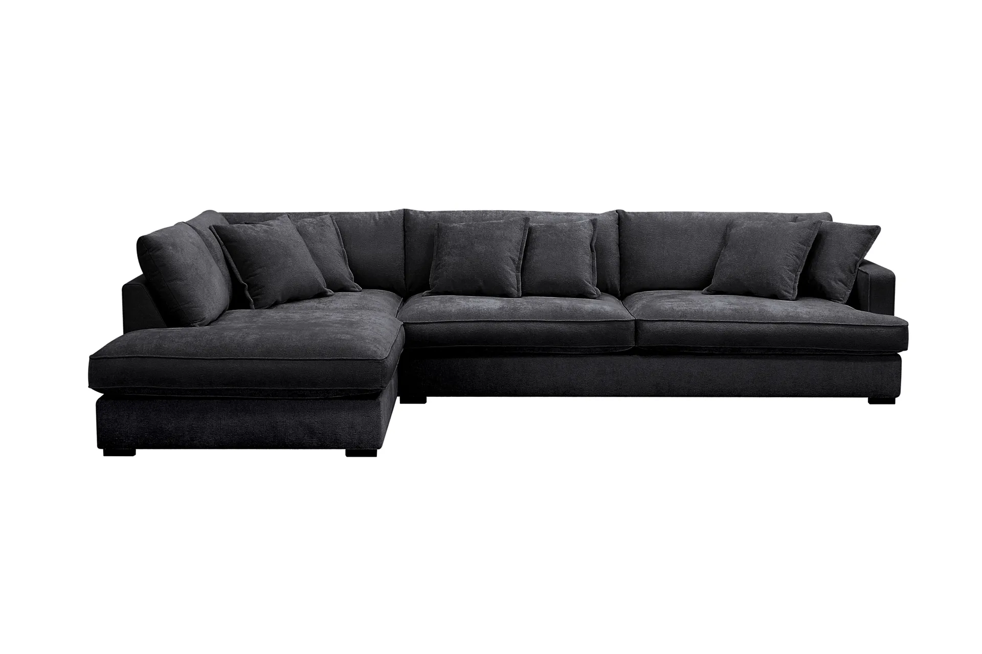 Rossita Lyx 4-seters Venstrevendt L-formet Extra Dyp Sjeselongsofa i Chenille - Svart Chenille
