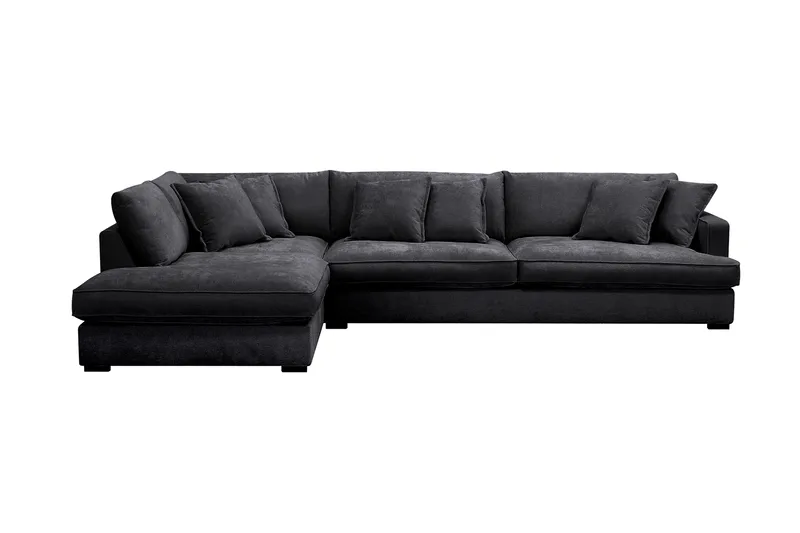 Rossita Lyx 4-seters Venstrevendt L-formet Extra Dyp Sjeselongsofa i Chenille, Svart Chenille