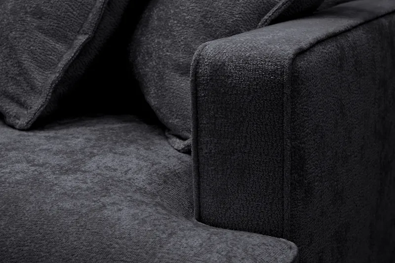 Rossita Lyx 4-seters Venstrevendt L-formet Extra Dyp Sjeselongsofa i Chenille - Svart Chenille - Møbler - Sofaer - Sofa med sjeselong