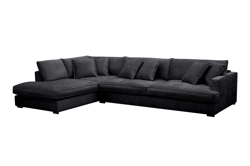 Rossita Lyx 4-seters Venstrevendt L-formet Extra Dyp Sjeselongsofa i Chenille - Svart Chenille - Møbler - Sofaer - Sofa med sjeselong