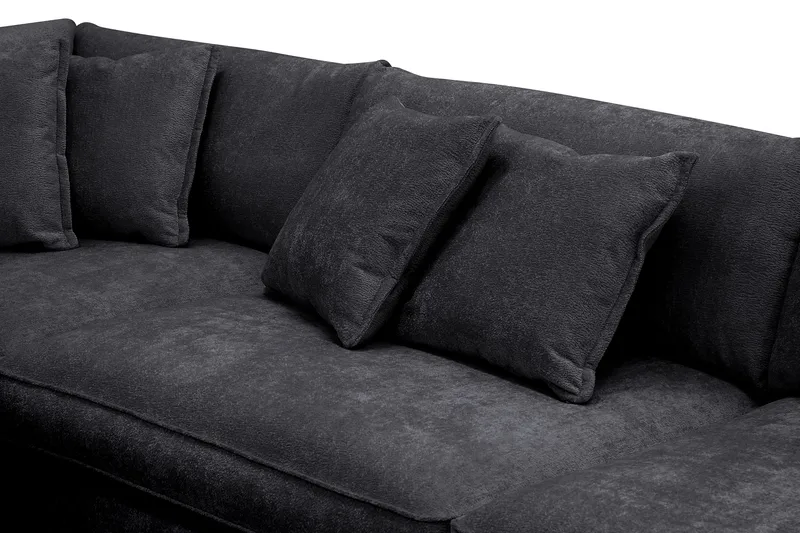 Rossita Lyx 4-seters Venstrevendt L-formet Extra Dyp Sjeselongsofa i Chenille - Svart Chenille - Møbler - Sofaer - Sofa med sjeselong