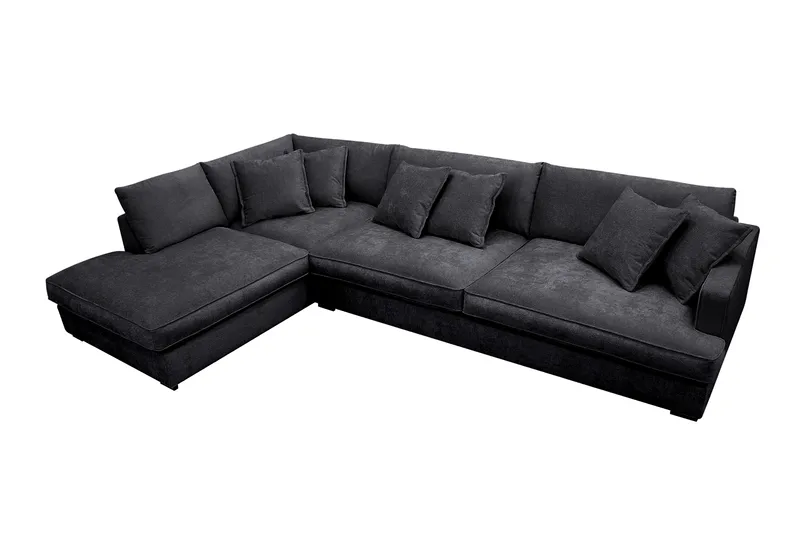 Rossita Lyx 4-seters Venstrevendt L-formet Extra Dyp Sjeselongsofa i Chenille - Svart Chenille - Møbler - Sofaer - Sofa med sjeselong