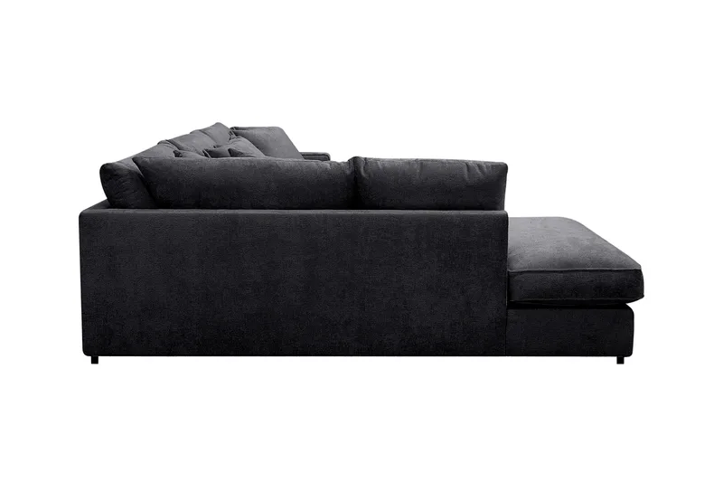 Rossita Lyx 4-seters Venstrevendt L-formet Extra Dyp Sjeselongsofa i Chenille - Svart Chenille - Møbler - Sofaer - Sofa med sjeselong