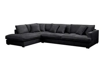Rossita Lyx 4-seters Venstrevendt L-formet Extra Dyp Sjeselongsofa i Chenille - Trenza 01, Svart Chenille - Møbler - Sofaer - Sofa med sjeselong