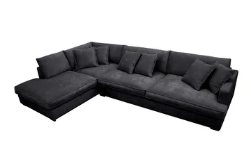 Rossita Lyx 4-seters Venstrevendt L-formet Extra Dyp Sjeselongsofa i Chenille - Trenza 01, Svart Chenille - Møbler - Sofaer - Sofa med sjeselong