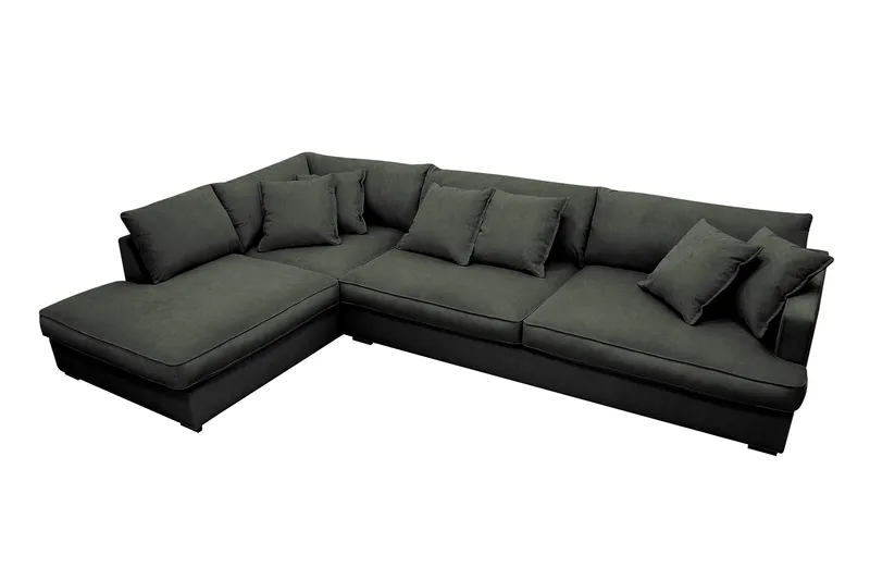Rossita Lyx 4-seters Venstrevendt L-formet Extra Dyp Sjeselongsofa i Manchester - Mørk grønn Kordfløyel - Møbler - Sofaer - Sofa med sjeselong