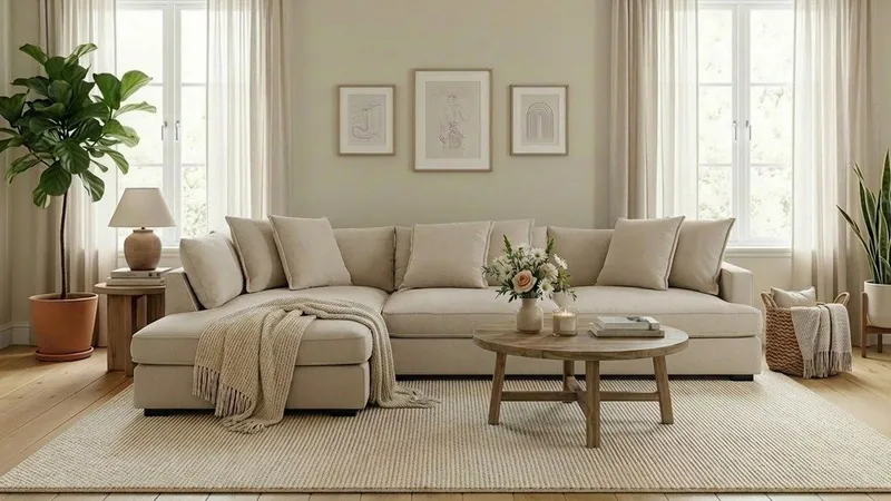 Rossita Lyx 4-seters Venstrevendt L-formet Extra Dyp Sjeselongsofa i Stoff - Beige Stoff - Møbler - Sofaer - Sofa med sjeselong