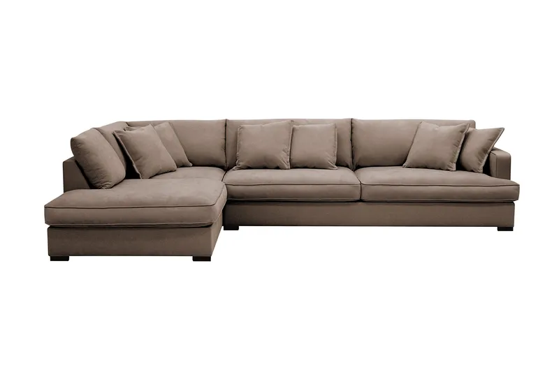 Rossita Lyx 4-seters Venstrevendt L-formet Extra Dyp Sjeselongsofa i Stoff, Brun Stoff