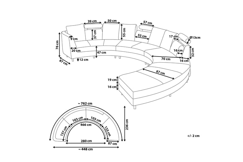 Rotunde 7-seters Divansofa - Sofa med sjeselong