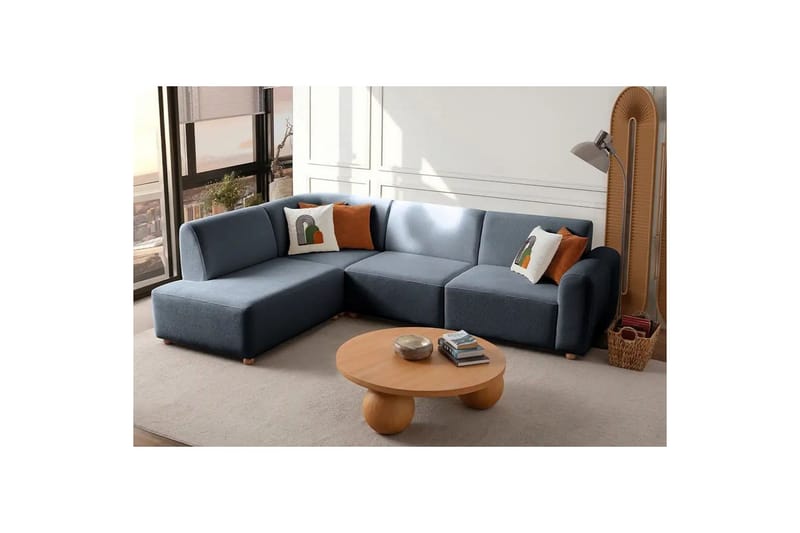 Rynvar Sofa med sjeselong 4-seter - Blå - Møbler - Sofaer - Sofa med sjeselong
