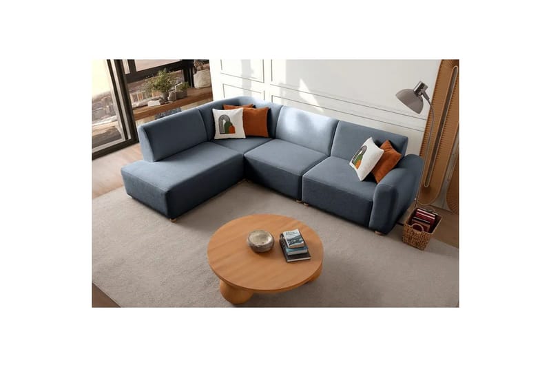 Rynvar Sofa med sjeselong 4-seter - Blå - Møbler - Sofaer - Sofa med sjeselong