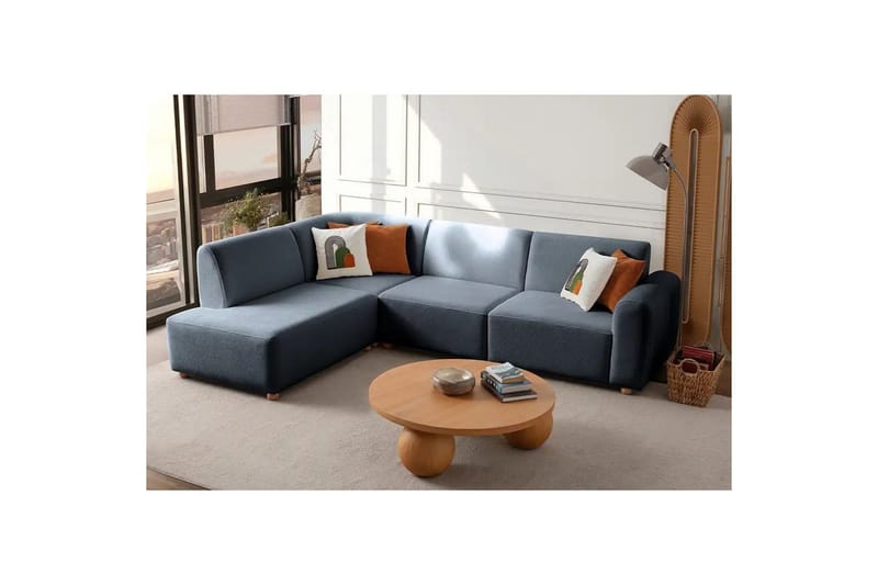 Rynvar Sofa med sjeselong 4-seter - Blå - Møbler - Sofaer - Modulsofaer - Komplett modulsofa
